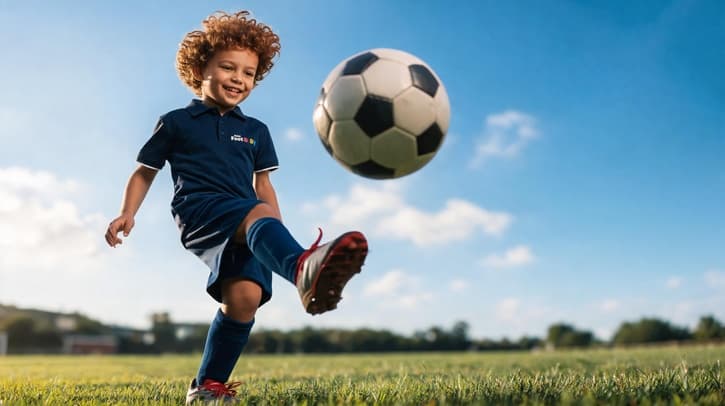 Criança pulando obstáculos durante circuitos de desenvolvimento motor no KNN Footbaby